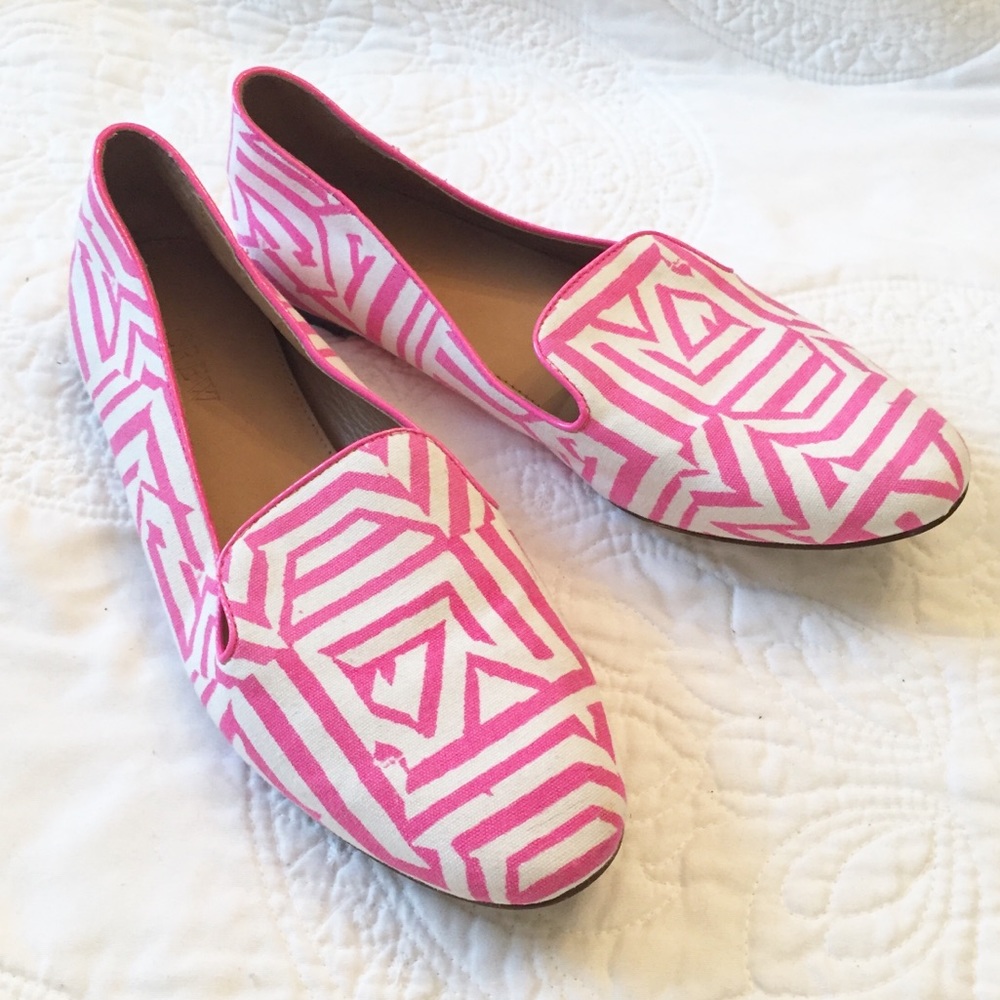 J Crew Hot Pink Geometric Loafer Flats
